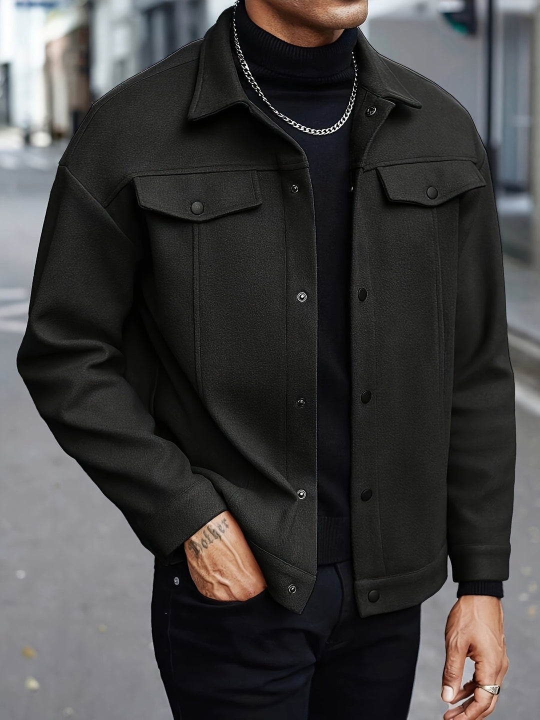 Mens Snap Button Trucker Jacket Relaxed Fit