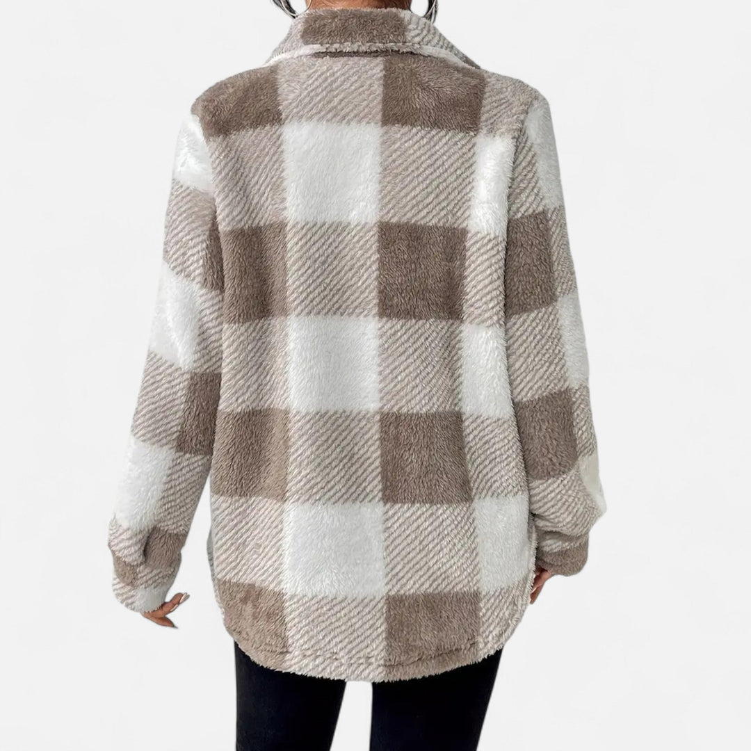 Women Sherpa Checkered Shirt Jacket Oversized