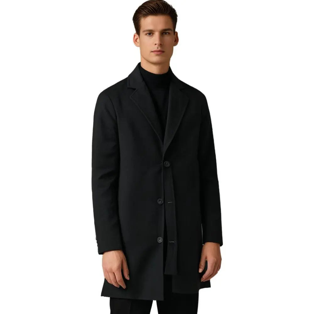 Mens Wool Effect Tailored Long Overcoat Winter
