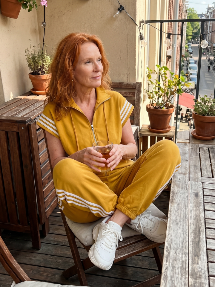 Zip Front Stripe Panel Jumpsuit Relaxed Fit Women