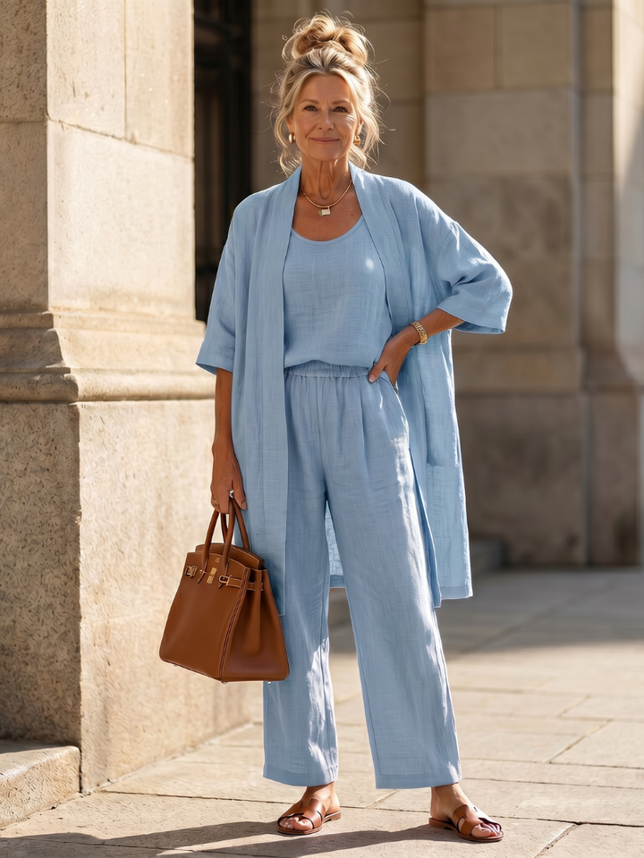 Womens Three Piece Relaxed Wide Leg Pants Set