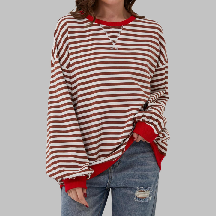 Womens Striped Sweatshirt Long Sleeve Round Neck