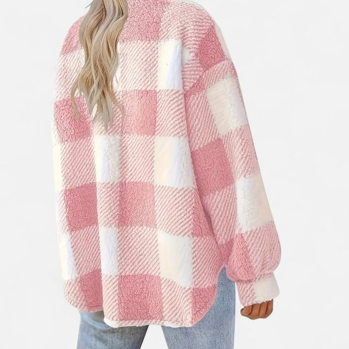 Women Sherpa Checkered Shirt Jacket Oversized