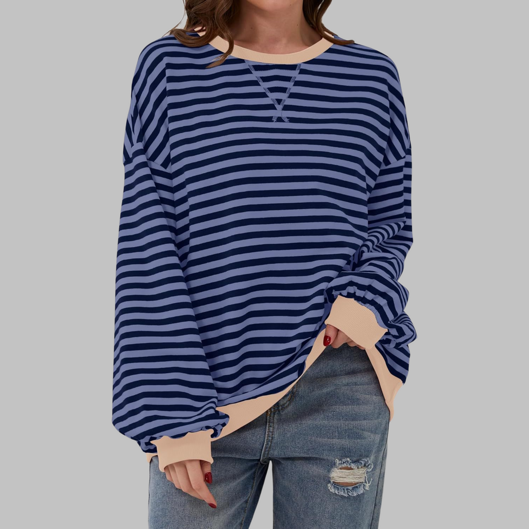 Womens Striped Sweatshirt Long Sleeve Round Neck