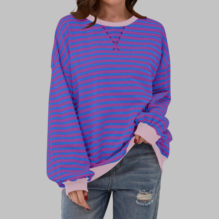Womens Striped Sweatshirt Long Sleeve Round Neck