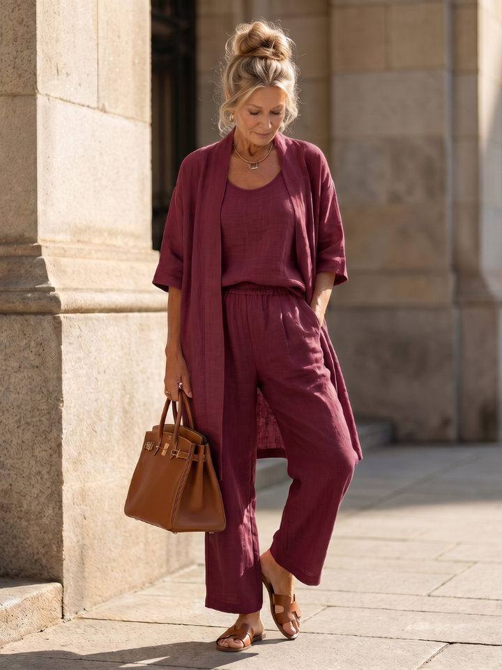 Womens Three Piece Relaxed Wide Leg Pants Set