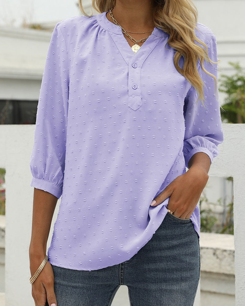 Women's Mid-Sleeve Blouse Elegant Relaxed Fit Top