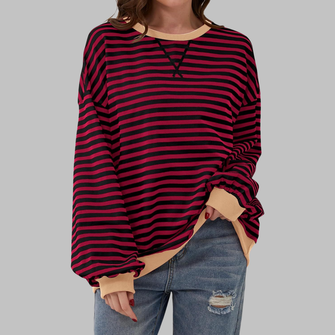 Womens Striped Sweatshirt Long Sleeve Round Neck
