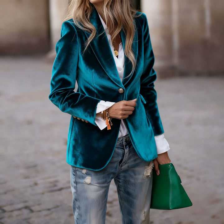 Women Velvet Blazer Structured Tailored Evening Jacket
