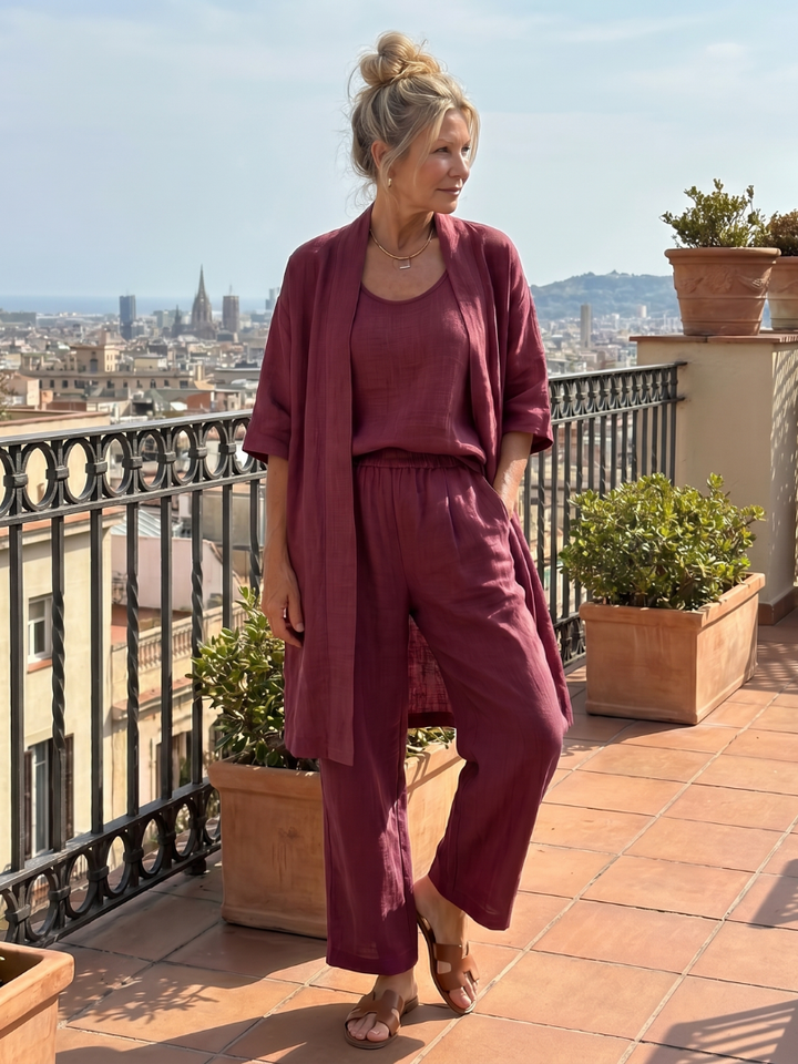 Womens Three Piece Relaxed Wide Leg Pants Set
