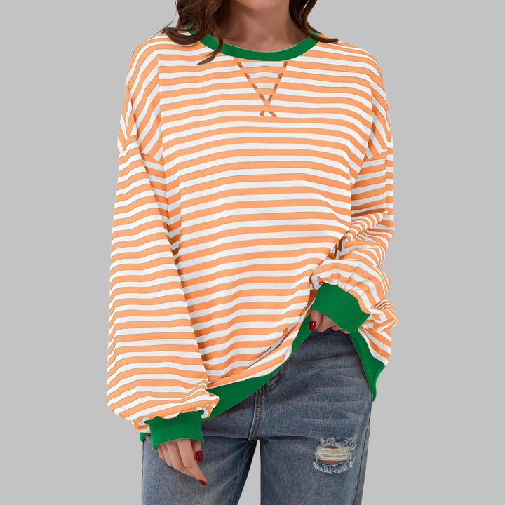 Womens Striped Sweatshirt Long Sleeve Round Neck