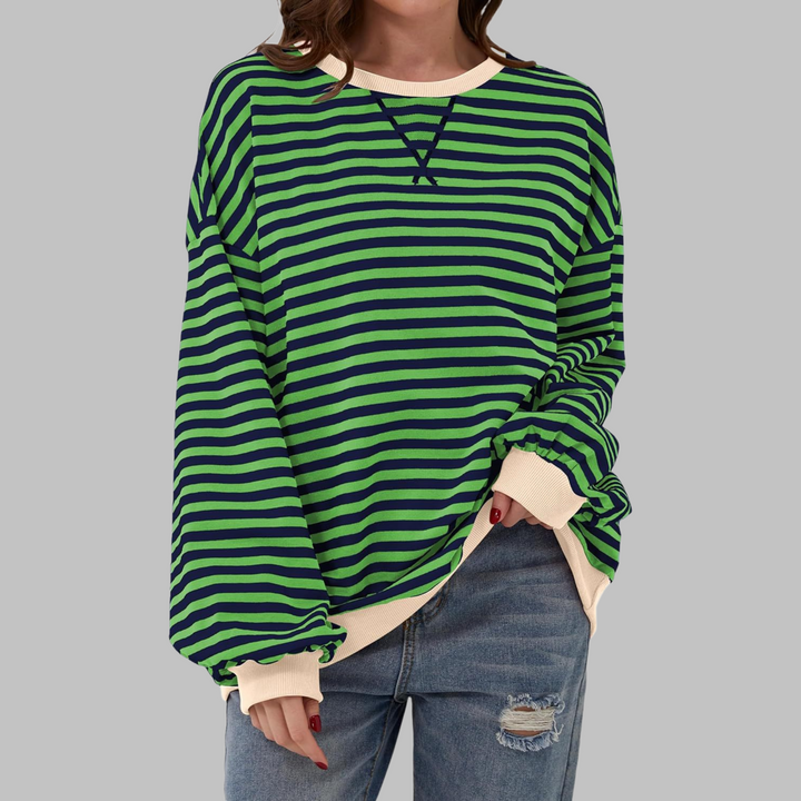 Womens Striped Sweatshirt Long Sleeve Round Neck