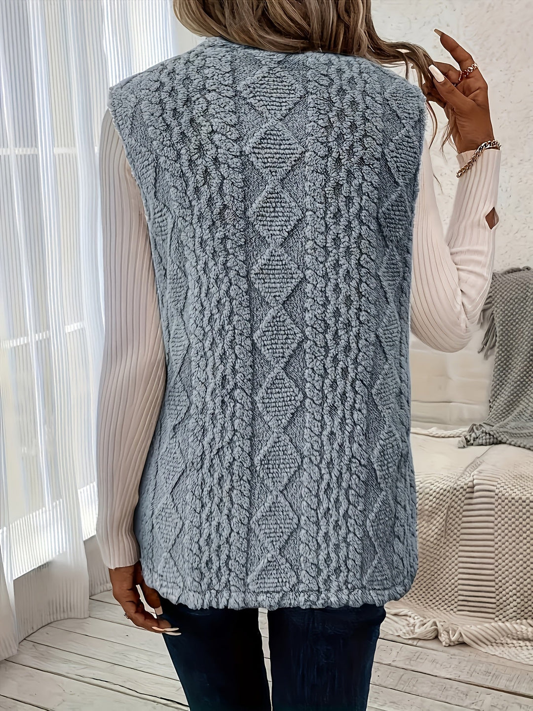 Womens Textured Longline Sleeveless Vest
