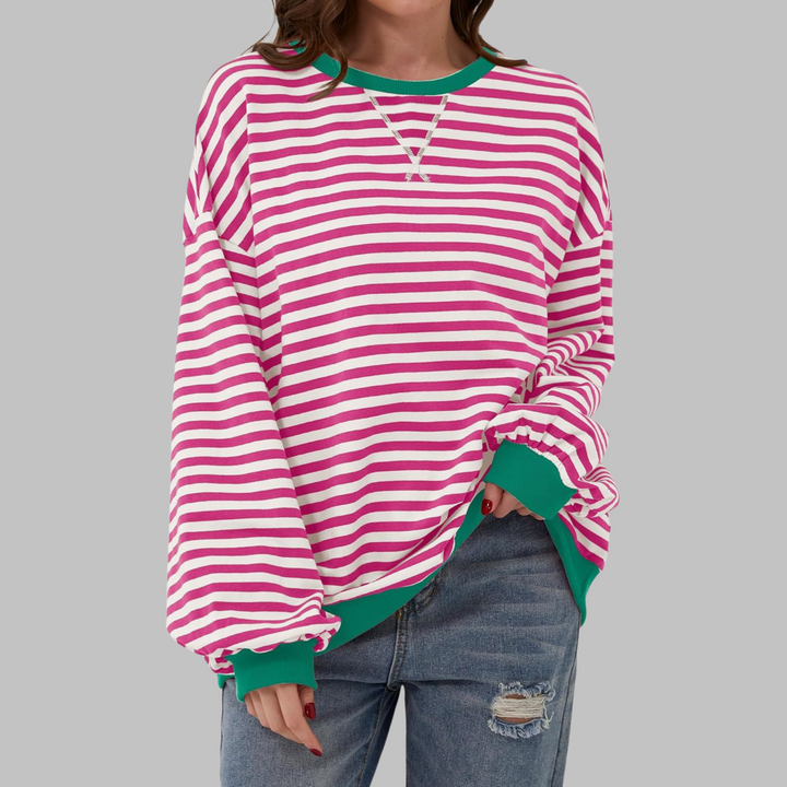 Womens Striped Sweatshirt Long Sleeve Round Neck