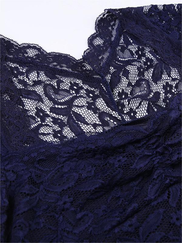 Vintage Lace Short Sleeve Top Dark Blue Women
