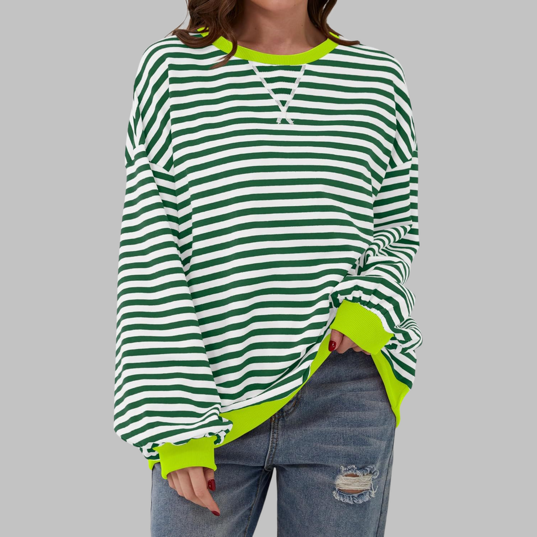 Womens Striped Sweatshirt Long Sleeve Round Neck