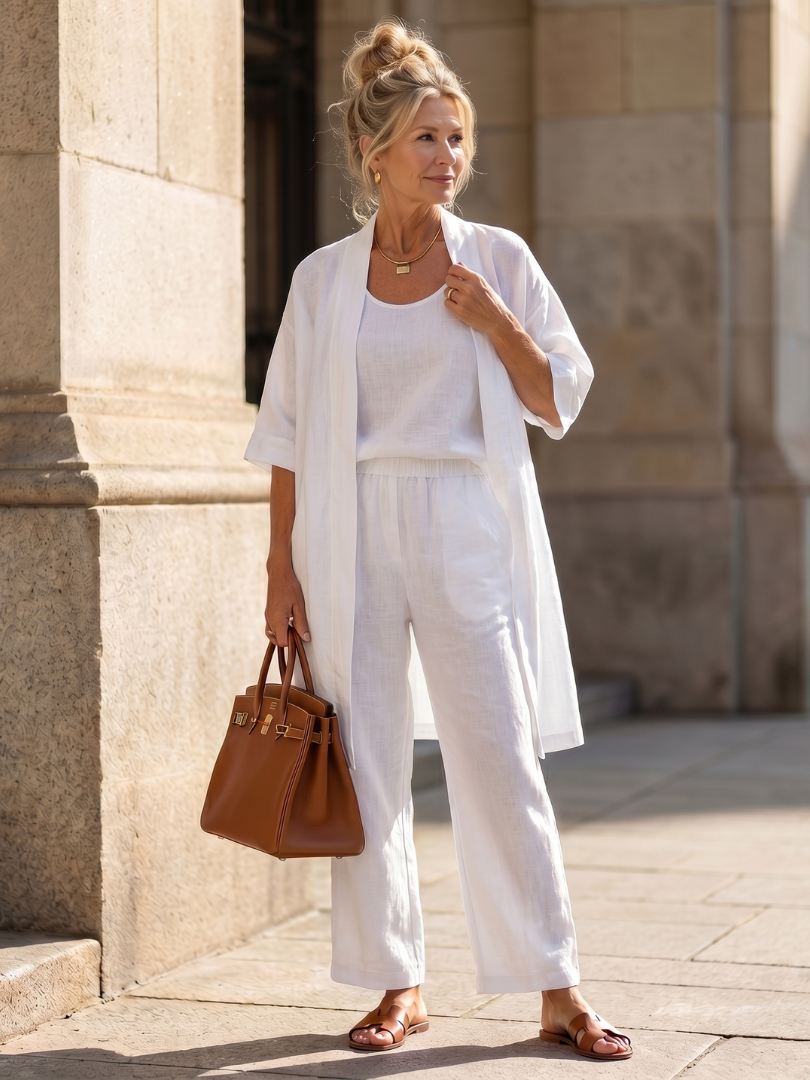 Womens Three Piece Relaxed Wide Leg Pants Set