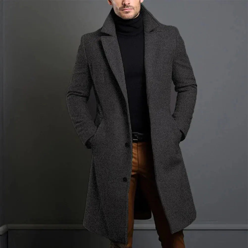 Mens Wool Effect Tailored Long Overcoat Winter
