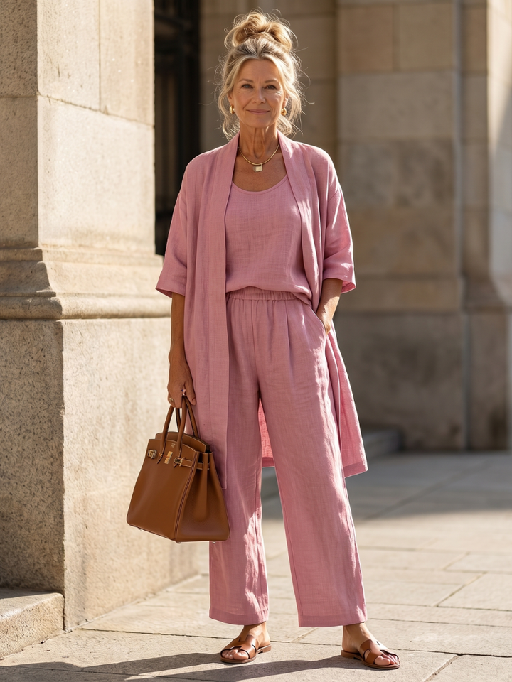 Womens Three Piece Relaxed Wide Leg Pants Set