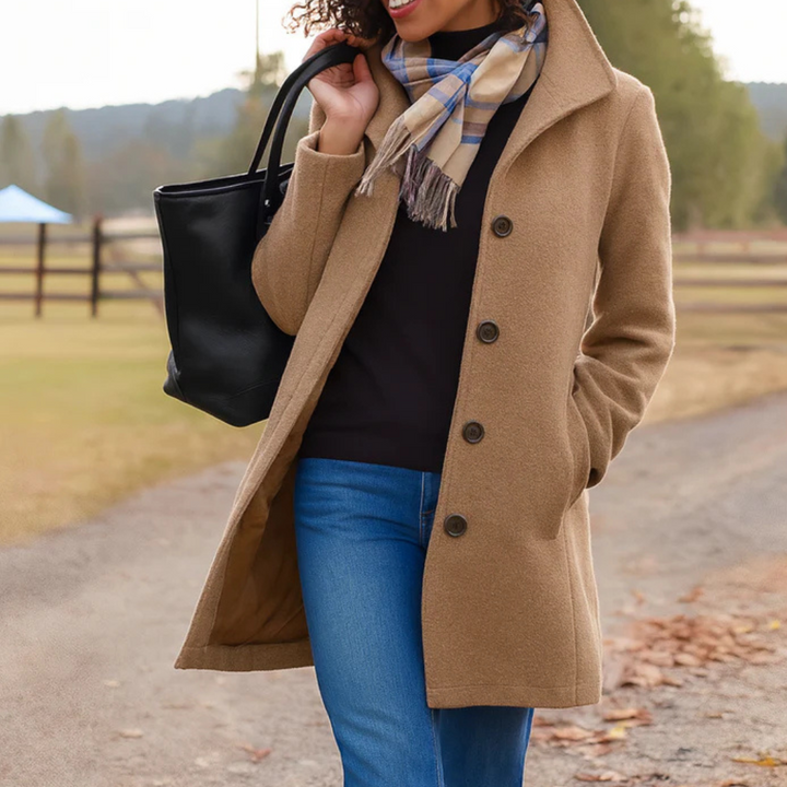 Women's Classic Winter Coat Wool Bouclé Button Front