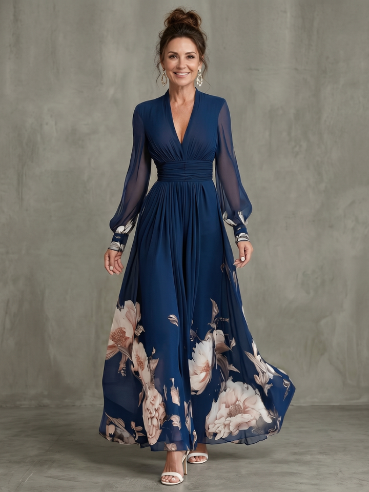 Pleated Sheer Sleeve Maxi Dress for Women