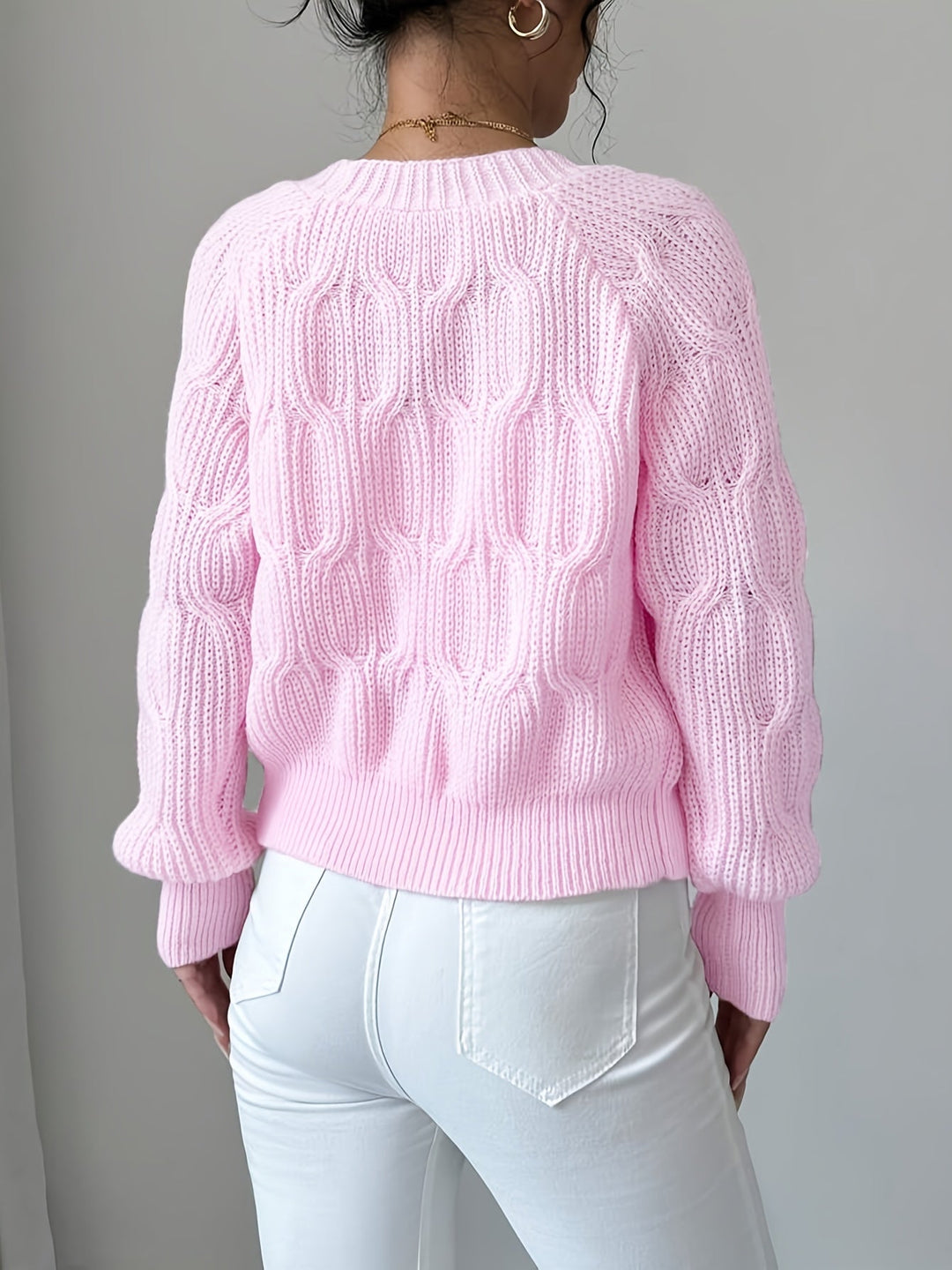 Women Cable Knit Bow Detail Cardigan Long Sleeve