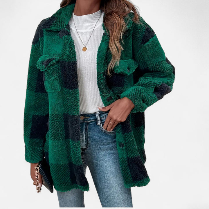 Women Sherpa Checkered Shirt Jacket Oversized