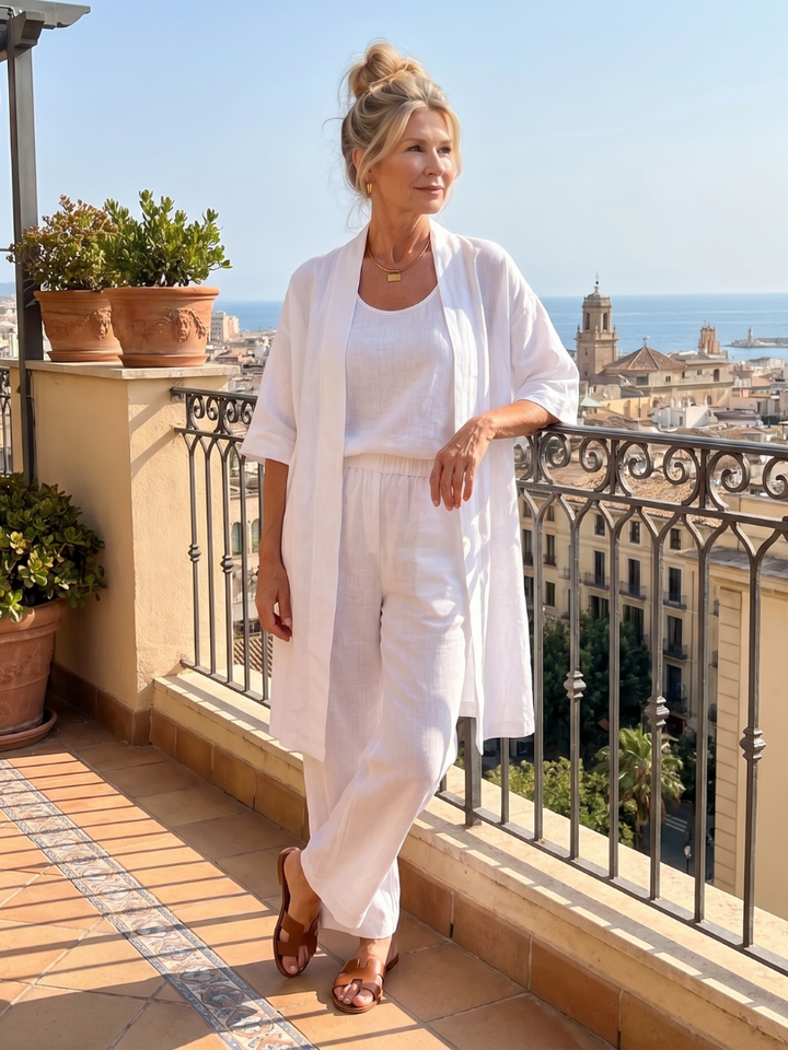 Womens Three Piece Relaxed Wide Leg Pants Set