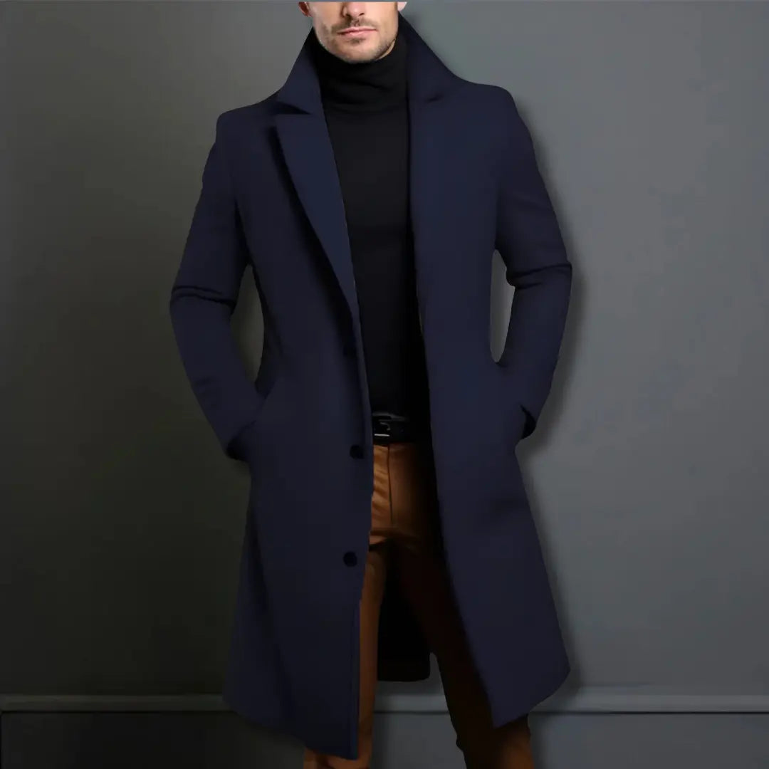 Mens Wool Effect Tailored Long Overcoat Winter
