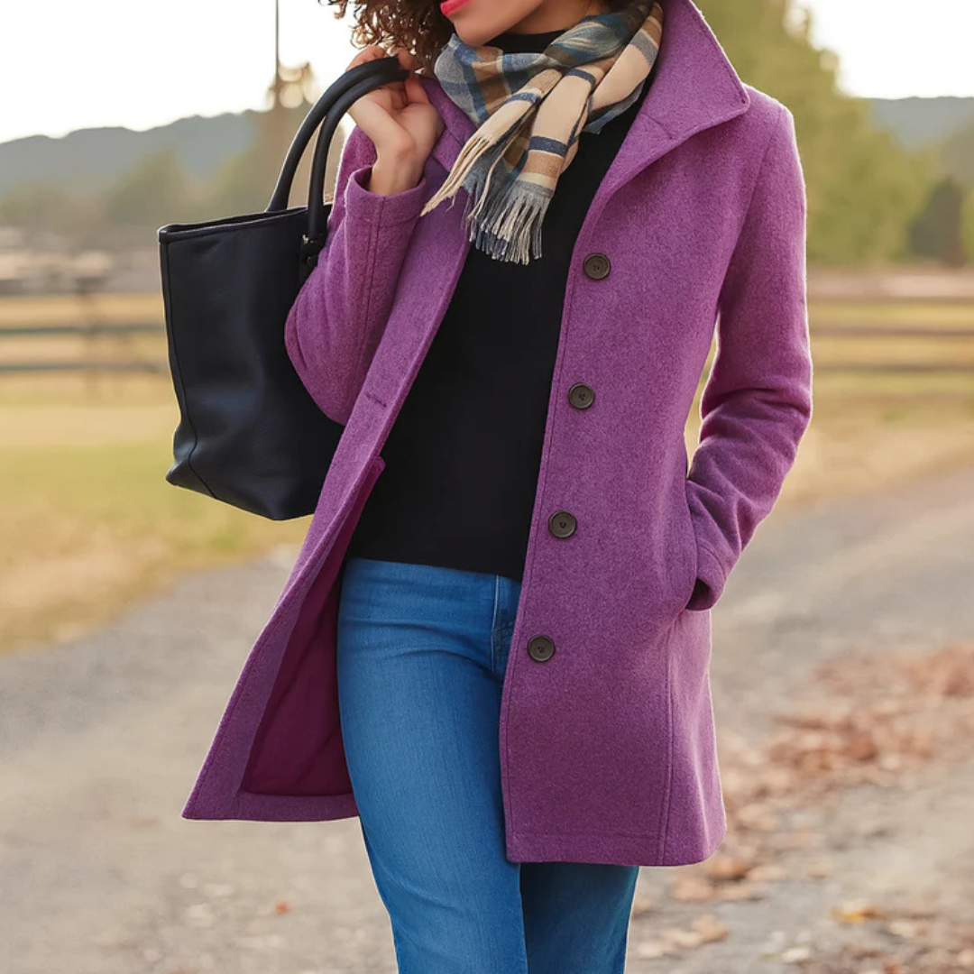 Women's Classic Winter Coat Wool Bouclé Button Front