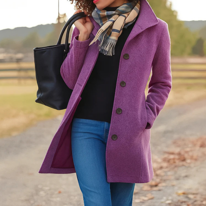 Women's Classic Winter Coat Wool Bouclé Button Front