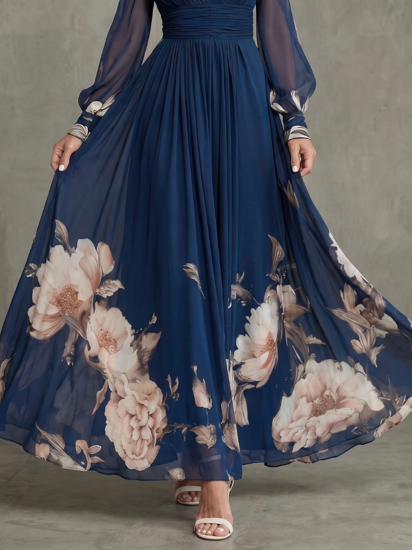 Pleated Sheer Sleeve Maxi Dress for Women