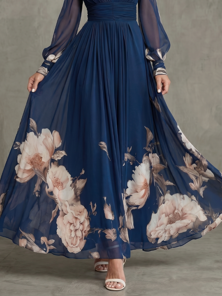 Pleated Sheer Sleeve Maxi Dress for Women