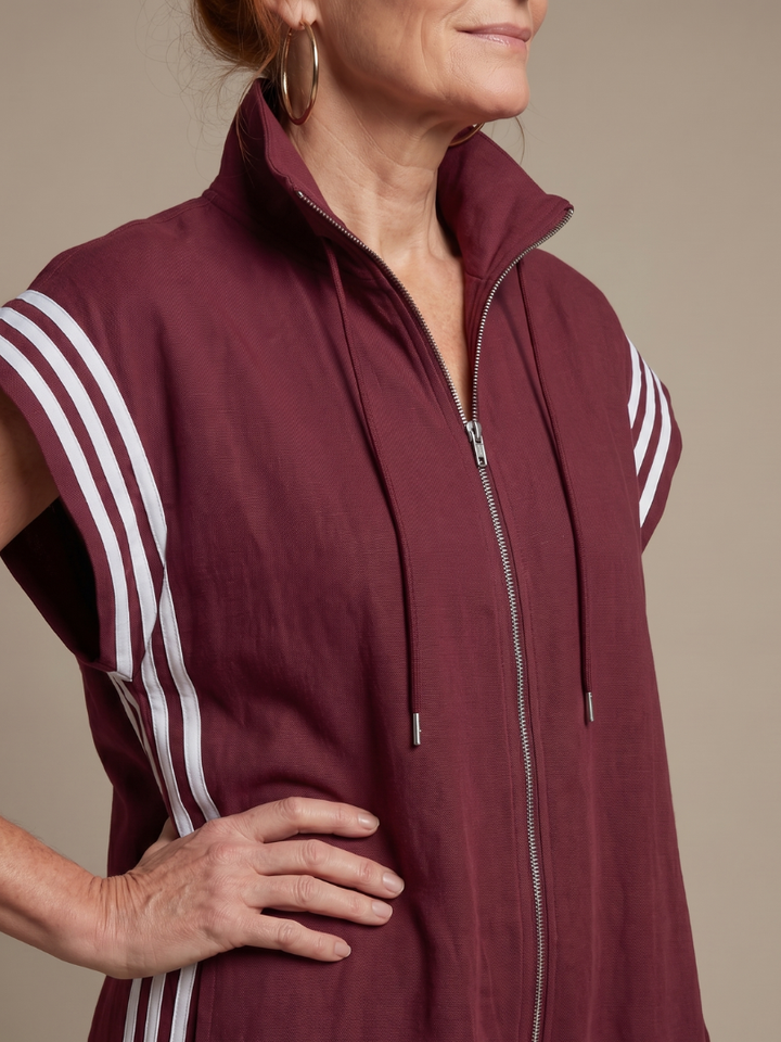 Zip Front Stripe Panel Jumpsuit Relaxed Fit Women