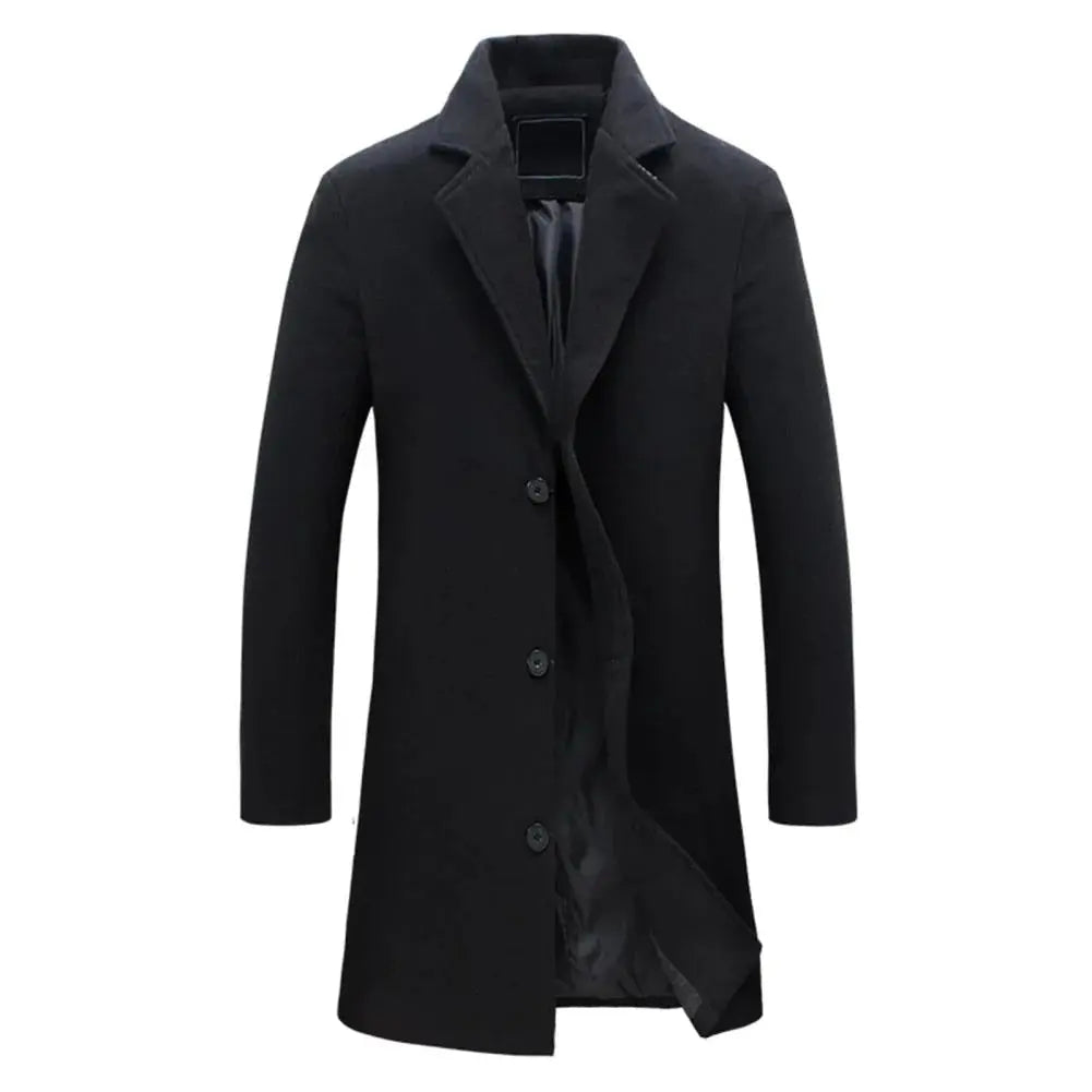 Mens Wool Effect Tailored Long Overcoat Winter