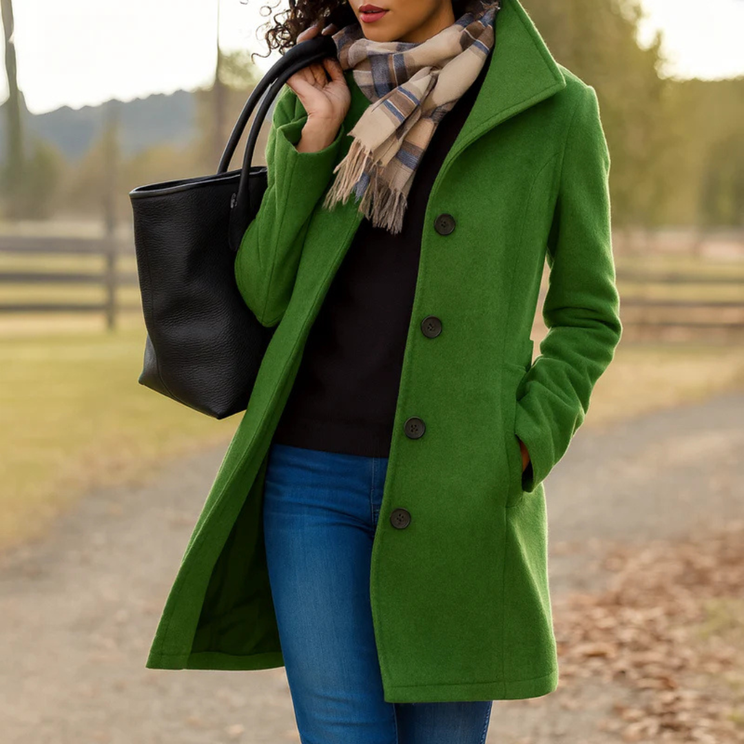 Women's Classic Winter Coat Wool Bouclé Button Front