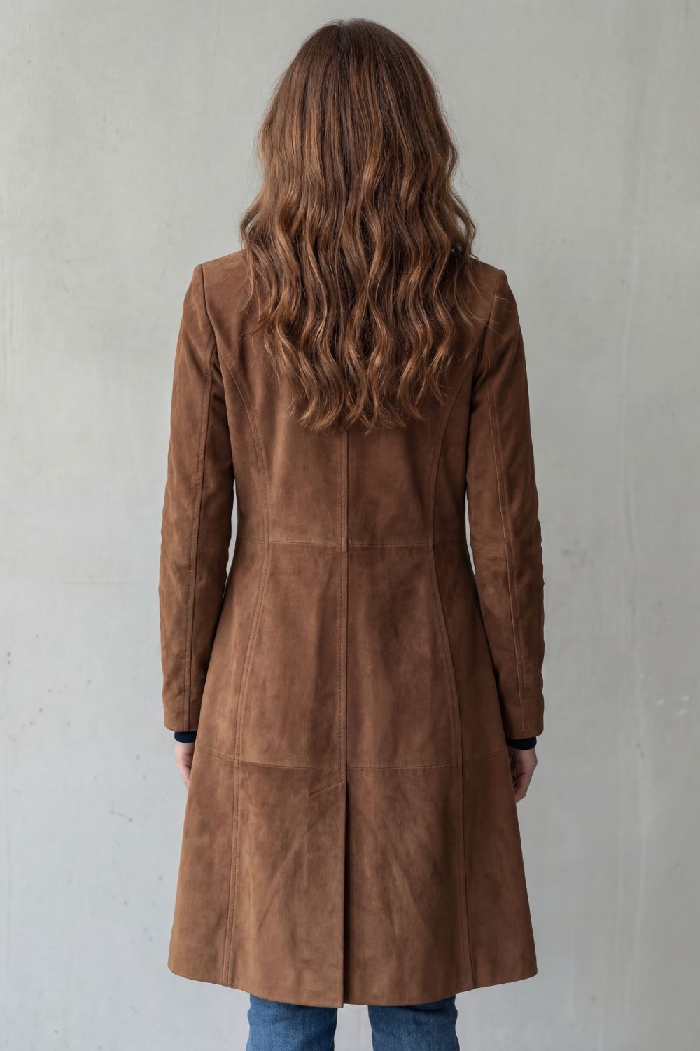 Women's Longline Suede-Effect Coat Vintage Tailored