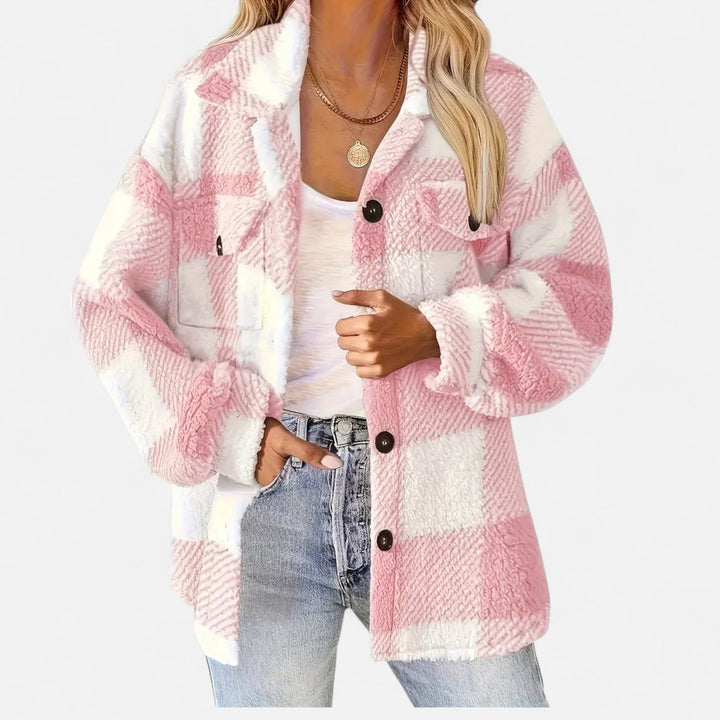 Women Sherpa Checkered Shirt Jacket Oversized
