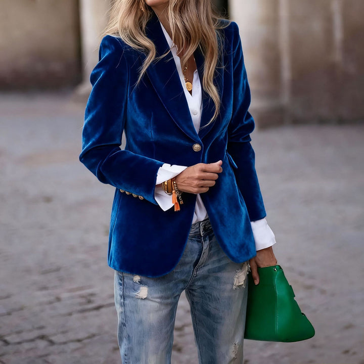 Women Velvet Blazer Structured Tailored Evening Jacket