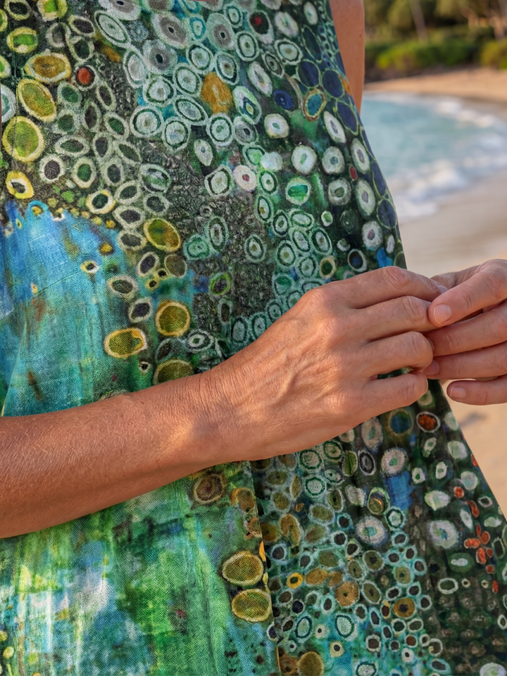 Womens Sleeveless Midi Dress Abstract Mosaic Print