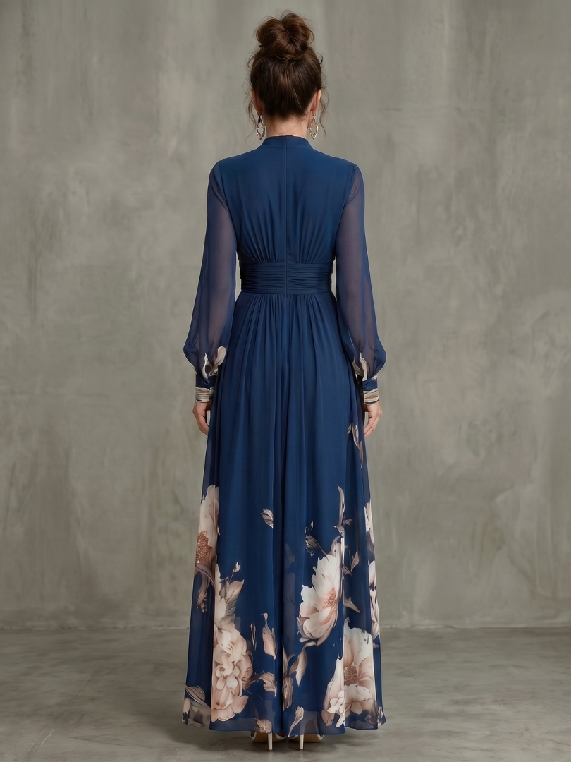 Pleated Sheer Sleeve Maxi Dress for Women