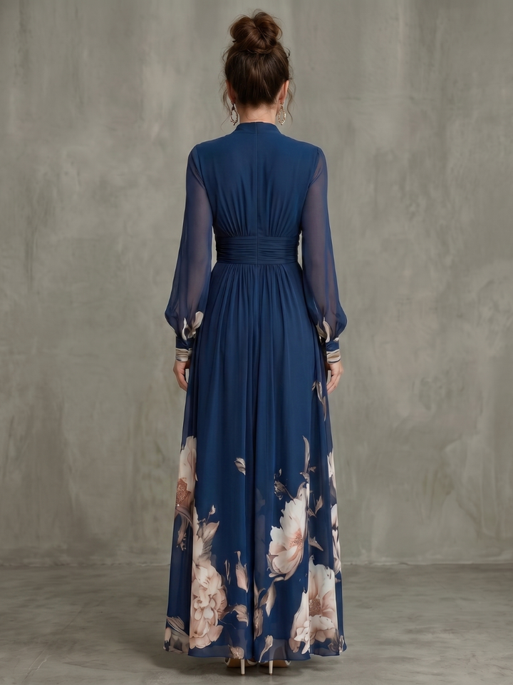 Pleated Sheer Sleeve Maxi Dress for Women