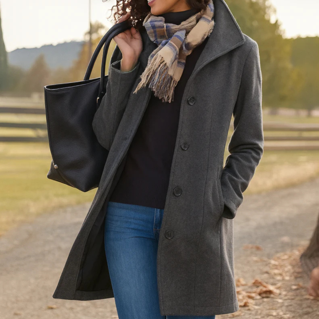 Women's Classic Winter Coat Wool Bouclé Button Front