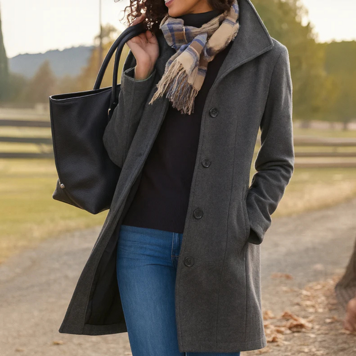 Women's Classic Winter Coat Wool Bouclé Button Front