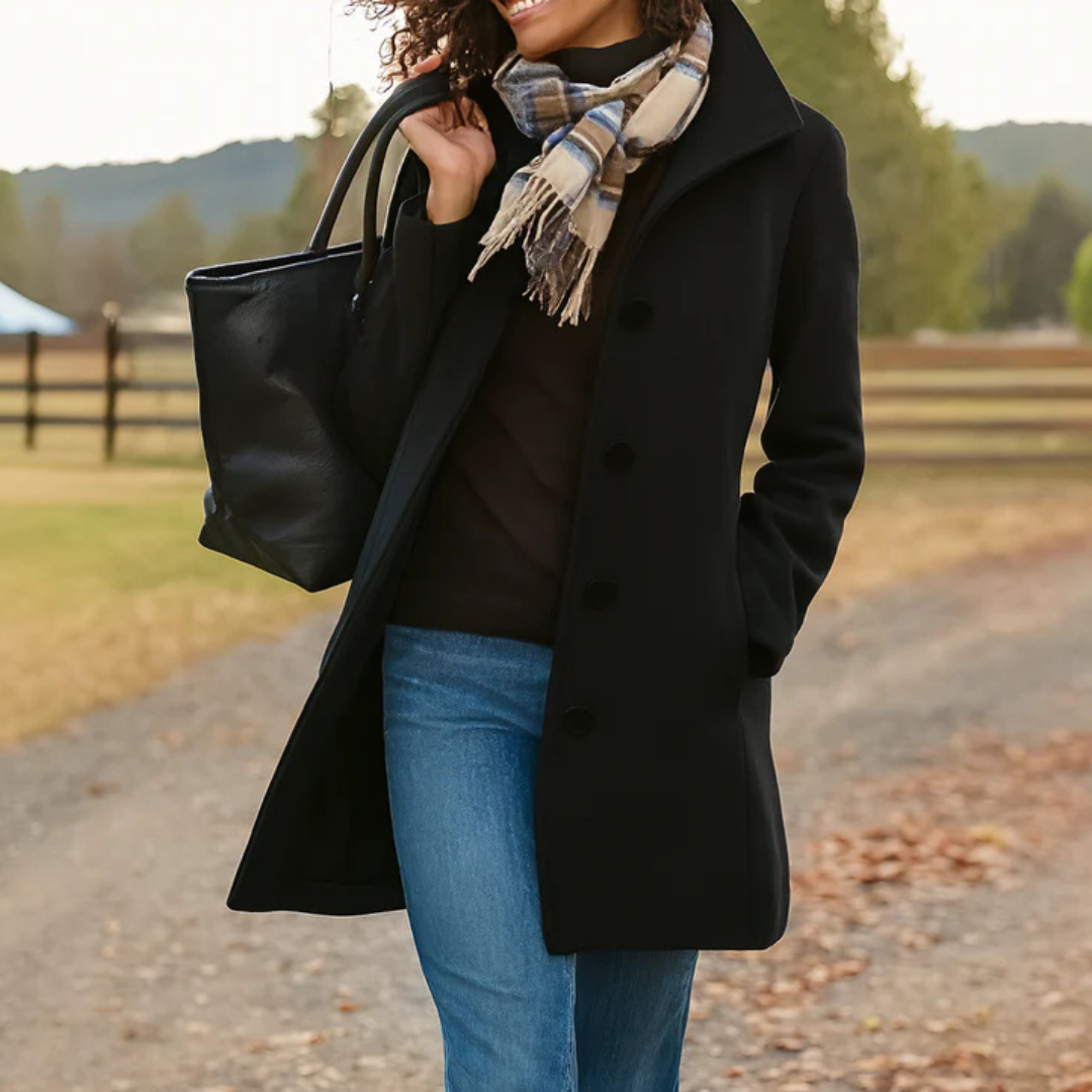 Women's Classic Winter Coat Wool Bouclé Button Front