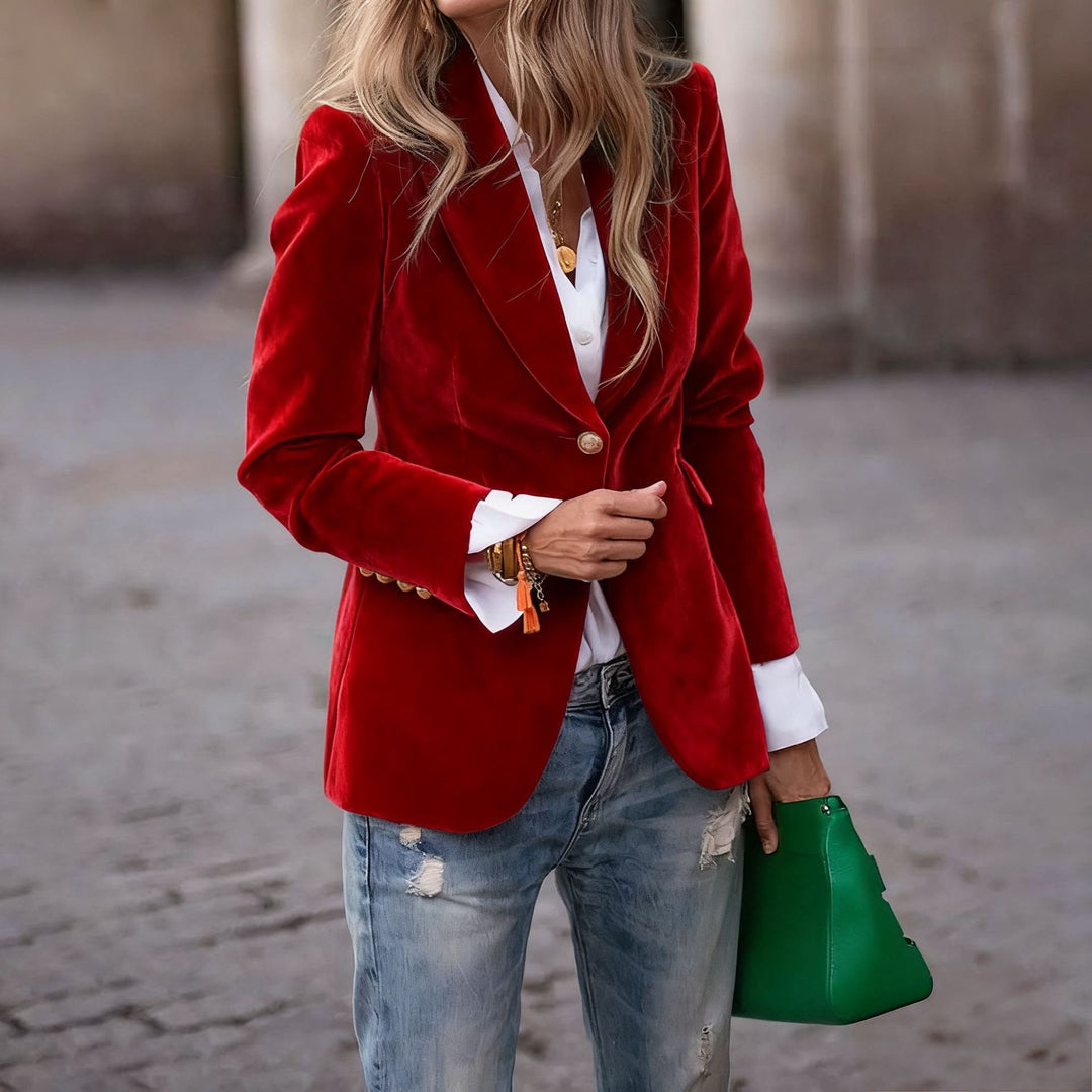 Women Velvet Blazer Structured Tailored Evening Jacket