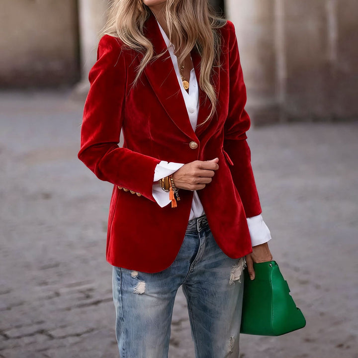 Women Velvet Blazer Structured Tailored Evening Jacket