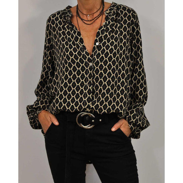 Womens V-Neck Blouse Relaxed Flowy Casual Top