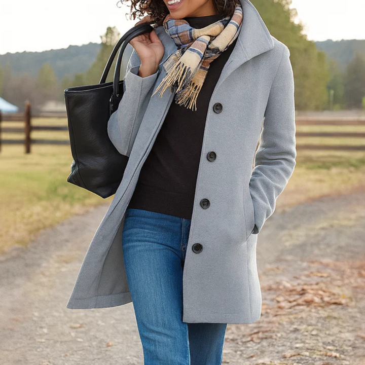 Women's Classic Winter Coat Wool Bouclé Button Front