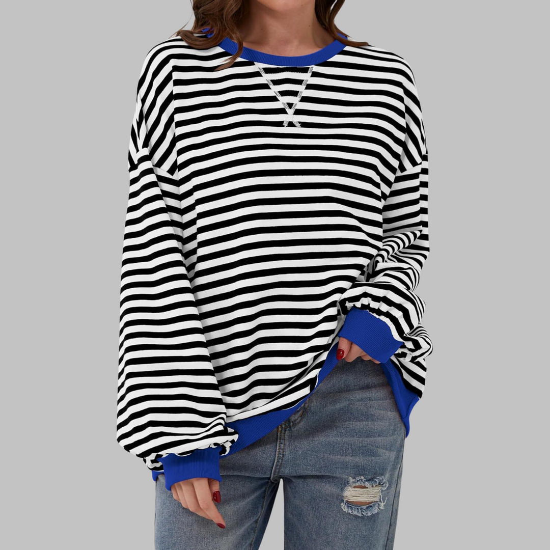 Womens Striped Sweatshirt Long Sleeve Round Neck